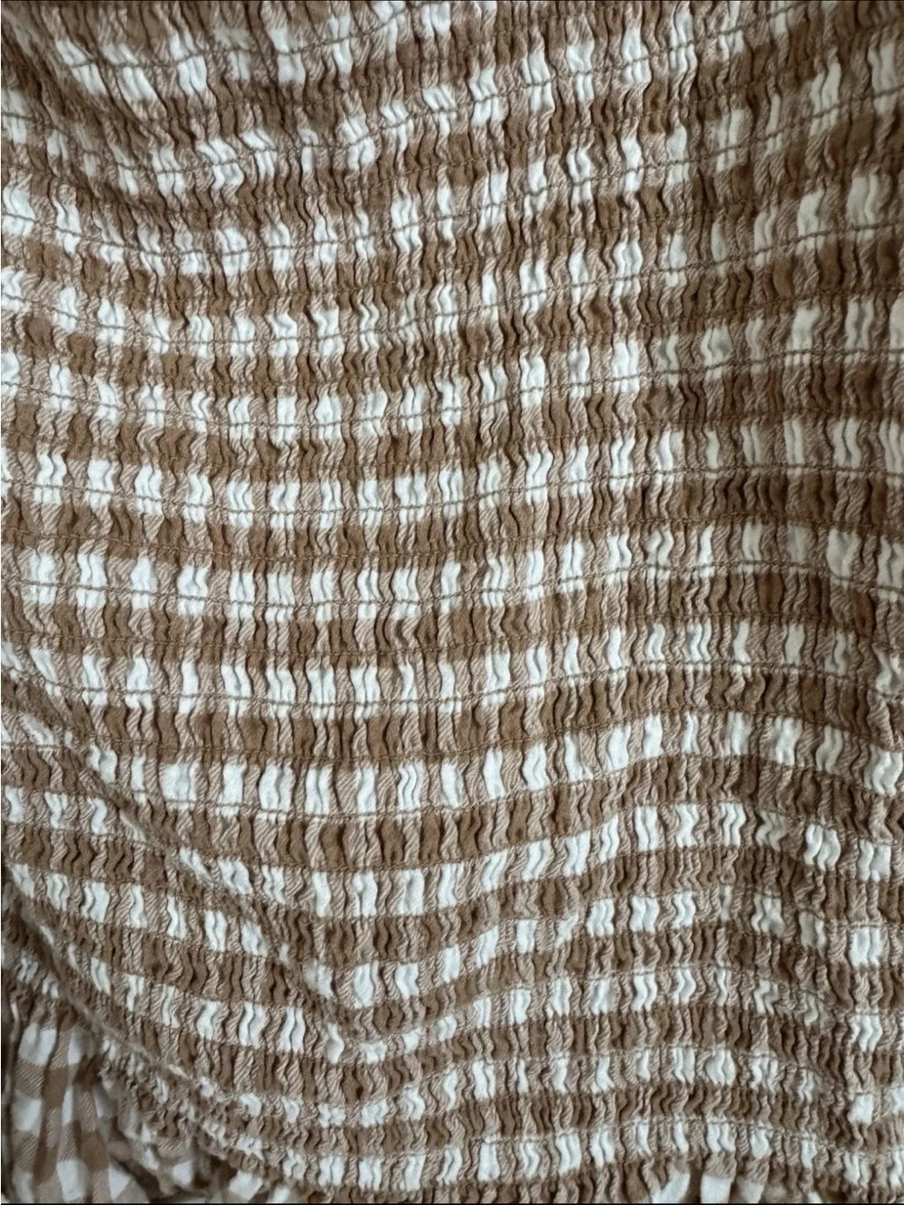 J Crew Gingham Milkmaid Praire Seersucker Brown Puff Sleeve Top M